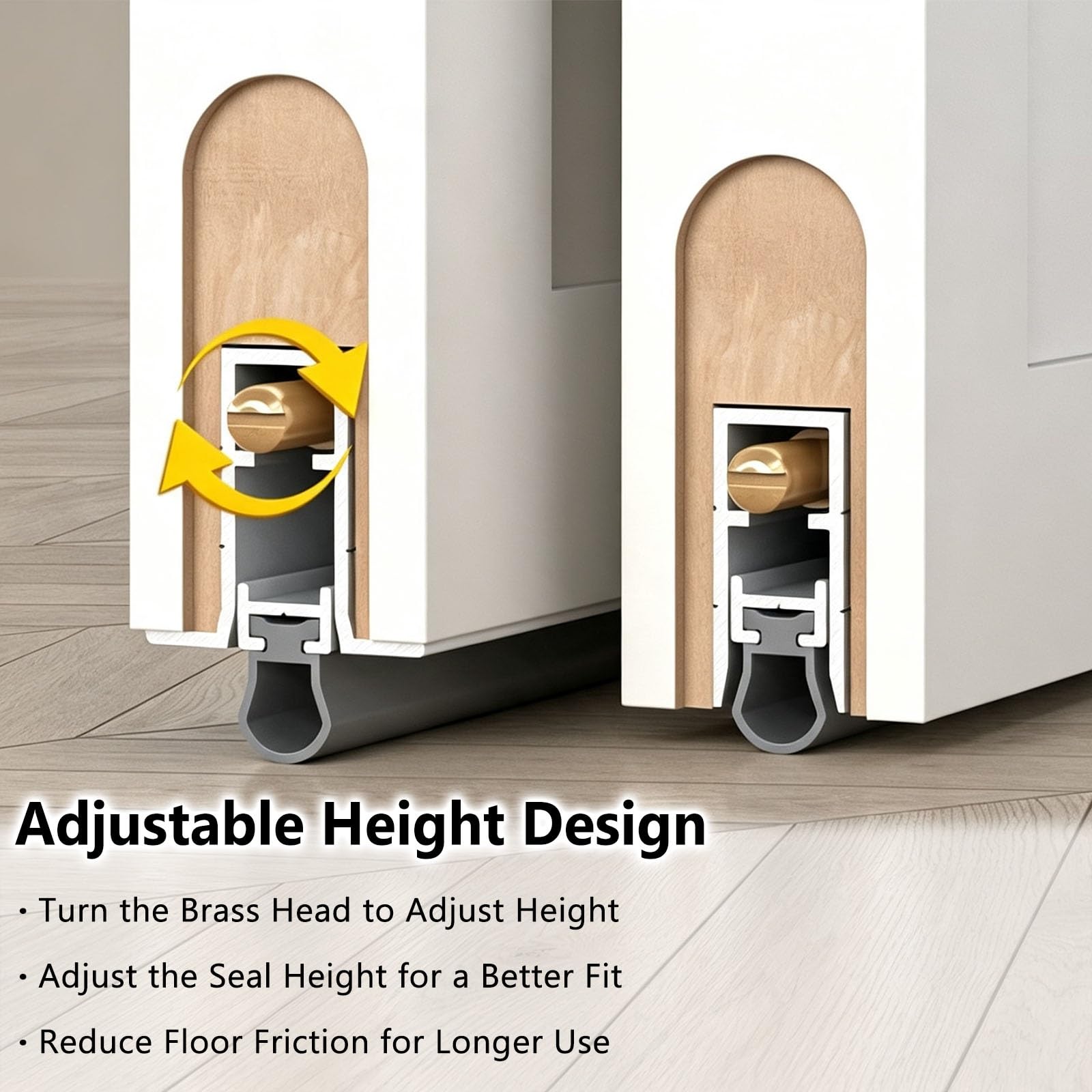 Sello Automático Bajo Puerta Con Perno Latón Interior Exterior | Ajuste Espacio 0–14 Mm, Burlete Inferior, Aluminio Silicona, Reducción Ruido, Bloqueo Luz, Protección Suelo