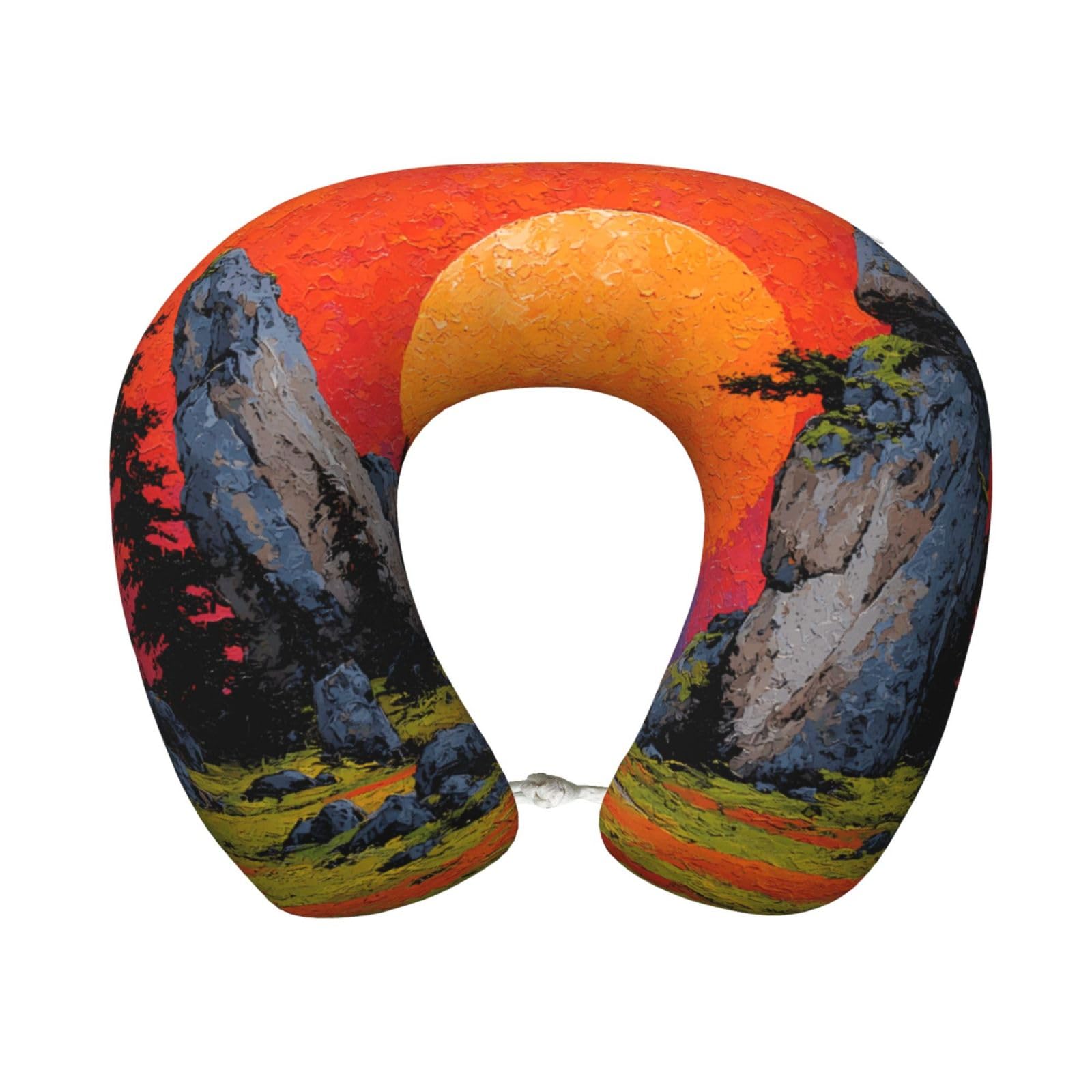 BOAIHH Oil Painting Sunrise Memory Foam Travel Pillow for Soft Comfort Fits Snugly for Naps Office, and Airplane Use
