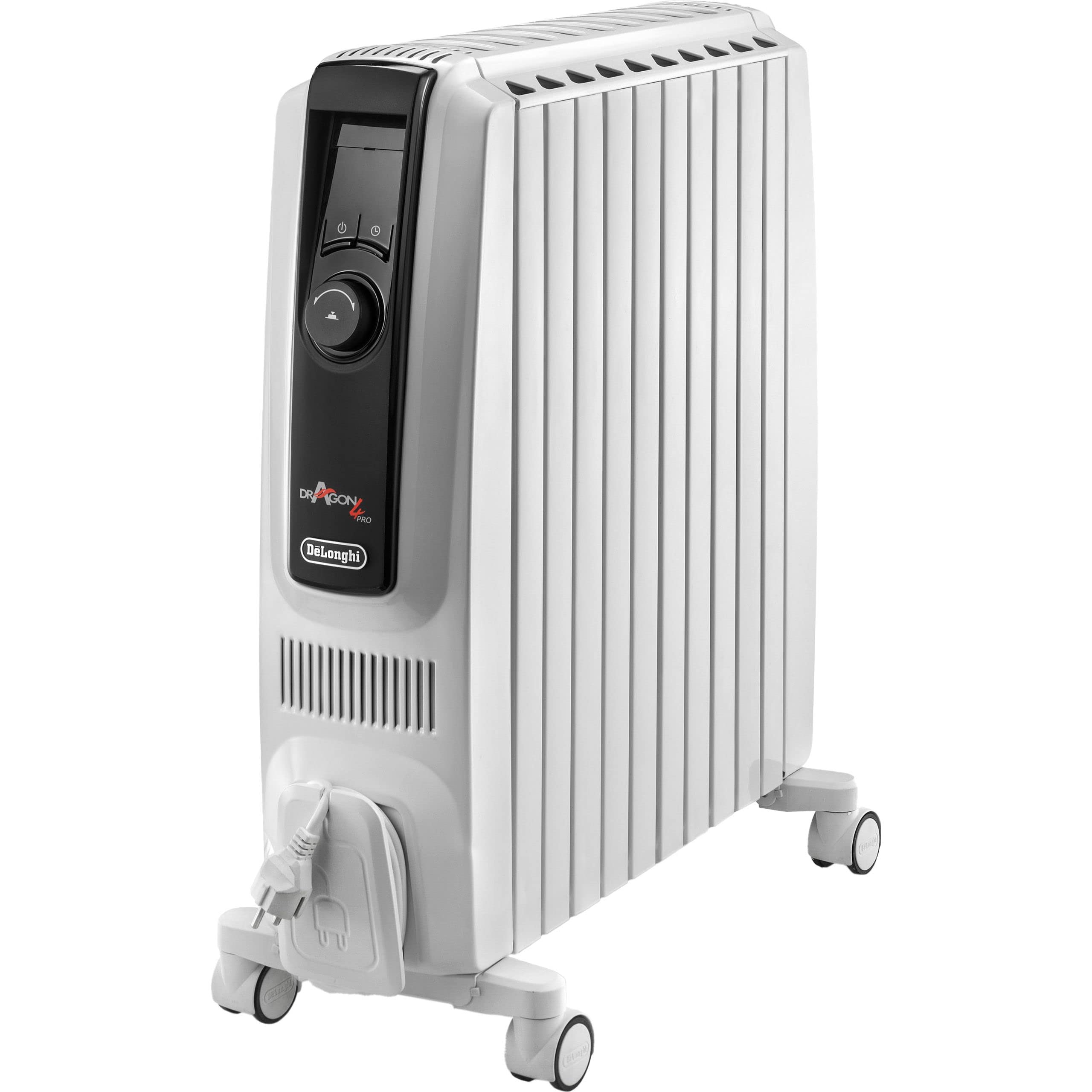De'Longhi Dragon 4 Pro TRDX41025E Radiator, klassischer Ölradiator mit 3 Leistungsstufen, 24-h-Timer, Frostschutz- und Eco-Funktion, Sicherheitsthermostat, 2500 Watt, Weiß