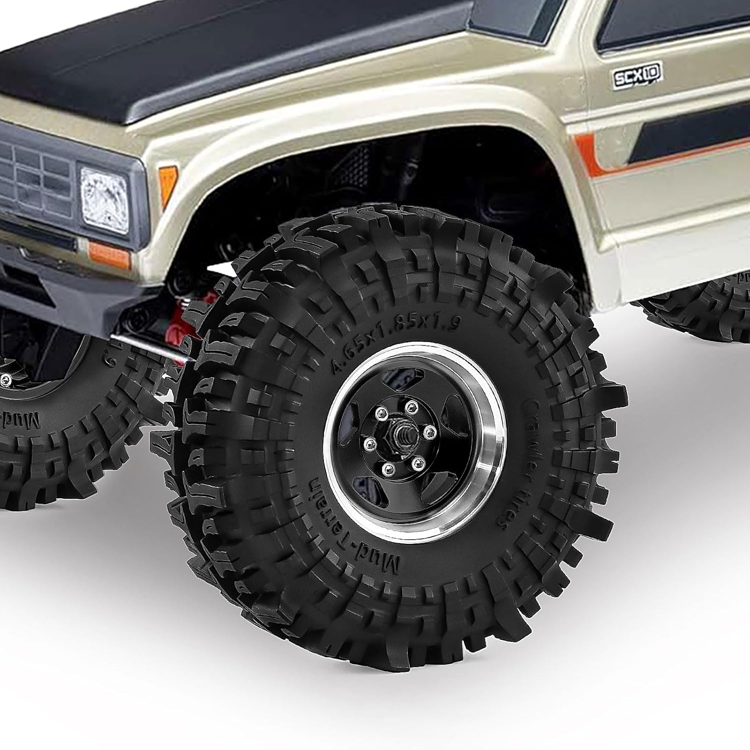 1.9" Pre-Assembled Beadlock Wheels and Tires 118mm (4.65in) for SCX10 TRX4 1/10 RC Crawlers – Aluminum Rims, Soft Rubber Tires with Foam Inserts, Easy-Install Upgrade Parts (Black)
