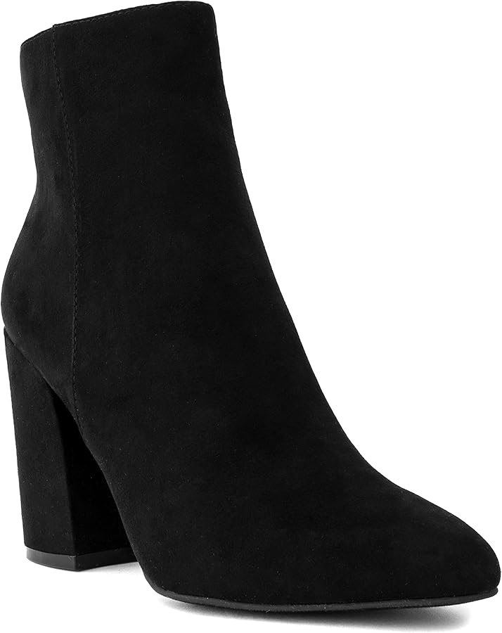 Sugar Women's Winter Chelsea Booties - Chunky Heel Pointed Toe Ankle Boots Black Micro