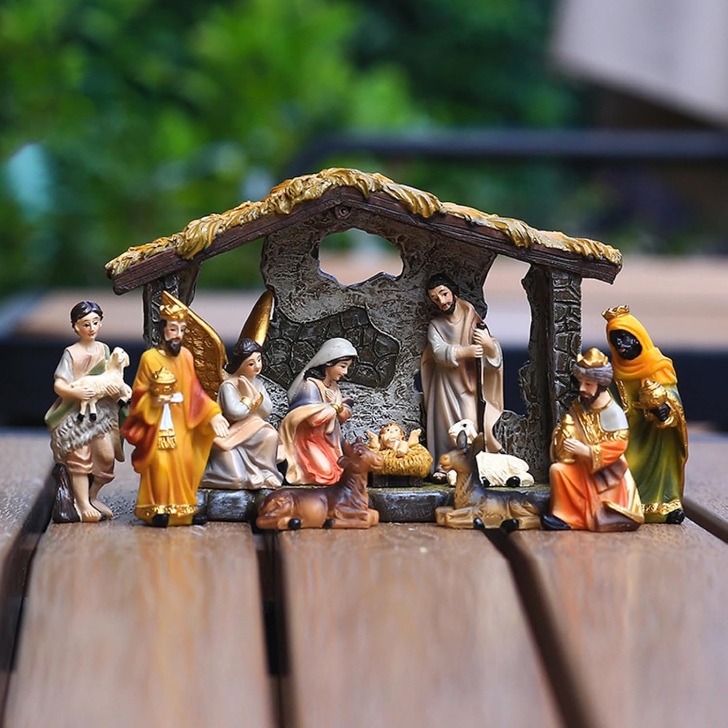 Nativity Sets & Figures Set of 12 Christmas Painted Resin Nativity Scene for Kids and Family Holiday Decor, Set