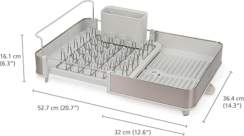 Miniatura 5 de Joseph Joseph Extend - Escurridor de platos extensible de acero con soporte extraíble para cubiertos con boquilla de drenaje giratoria, acero