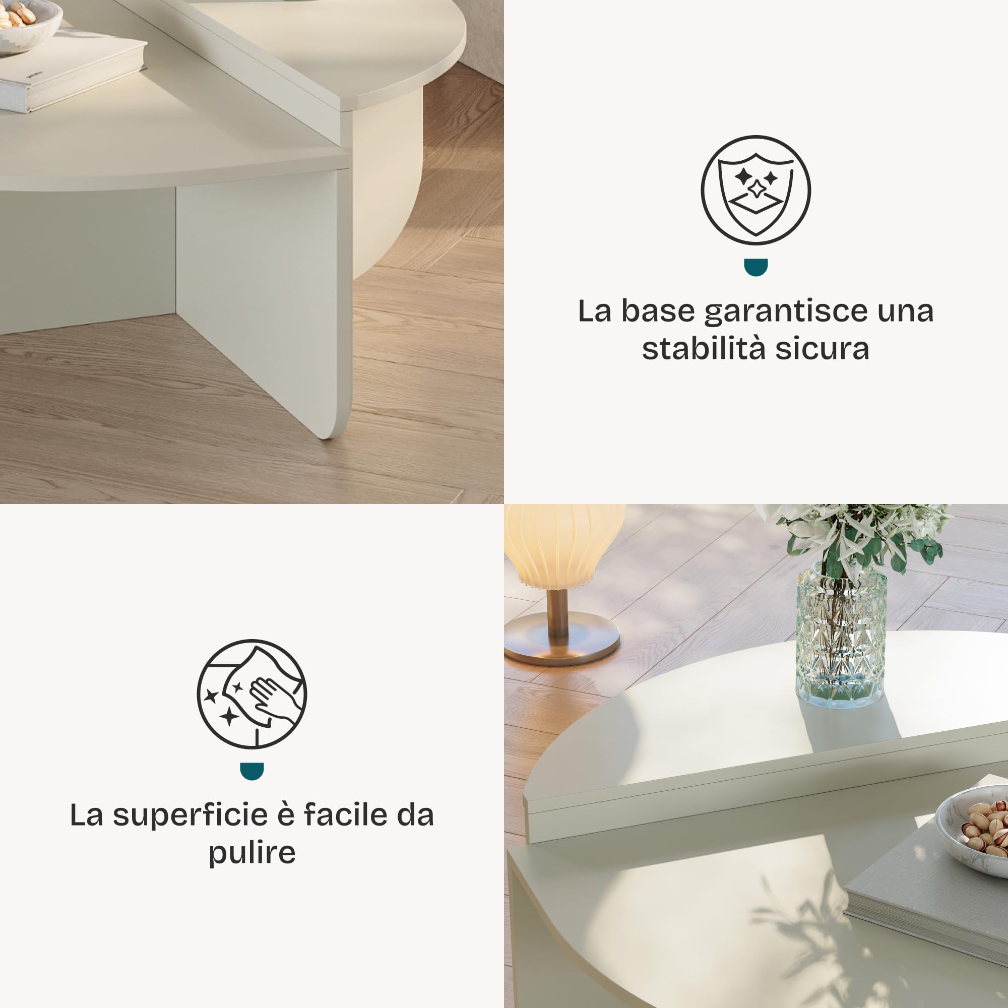 [en.casa] Tavolino da Caffé con 2 Piani Semicircolari di Diverse Misure e Altezze Tavolo Basso Centrale da Salotto per Soggiorno Sala 90 x 90 x 35 cm - Color Sabbia