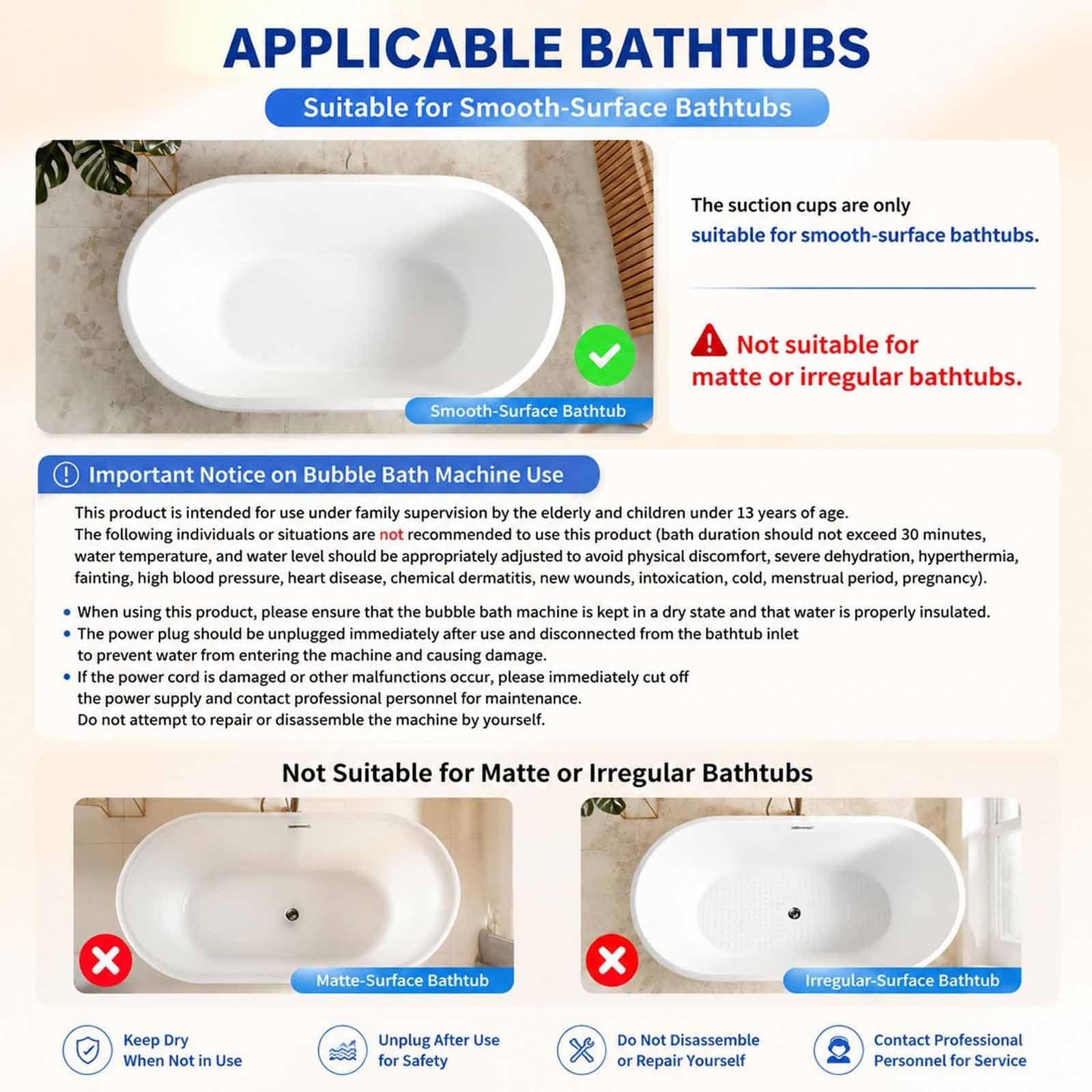 Alfombrilla De Baño De Burbujas, Alfombrilla De Burbujas Cuerpo Completo | Intensidad De Burbujas Ajustable En 6 Velocidades, Antideslizante E Impermeable, con Base De Ventosa
