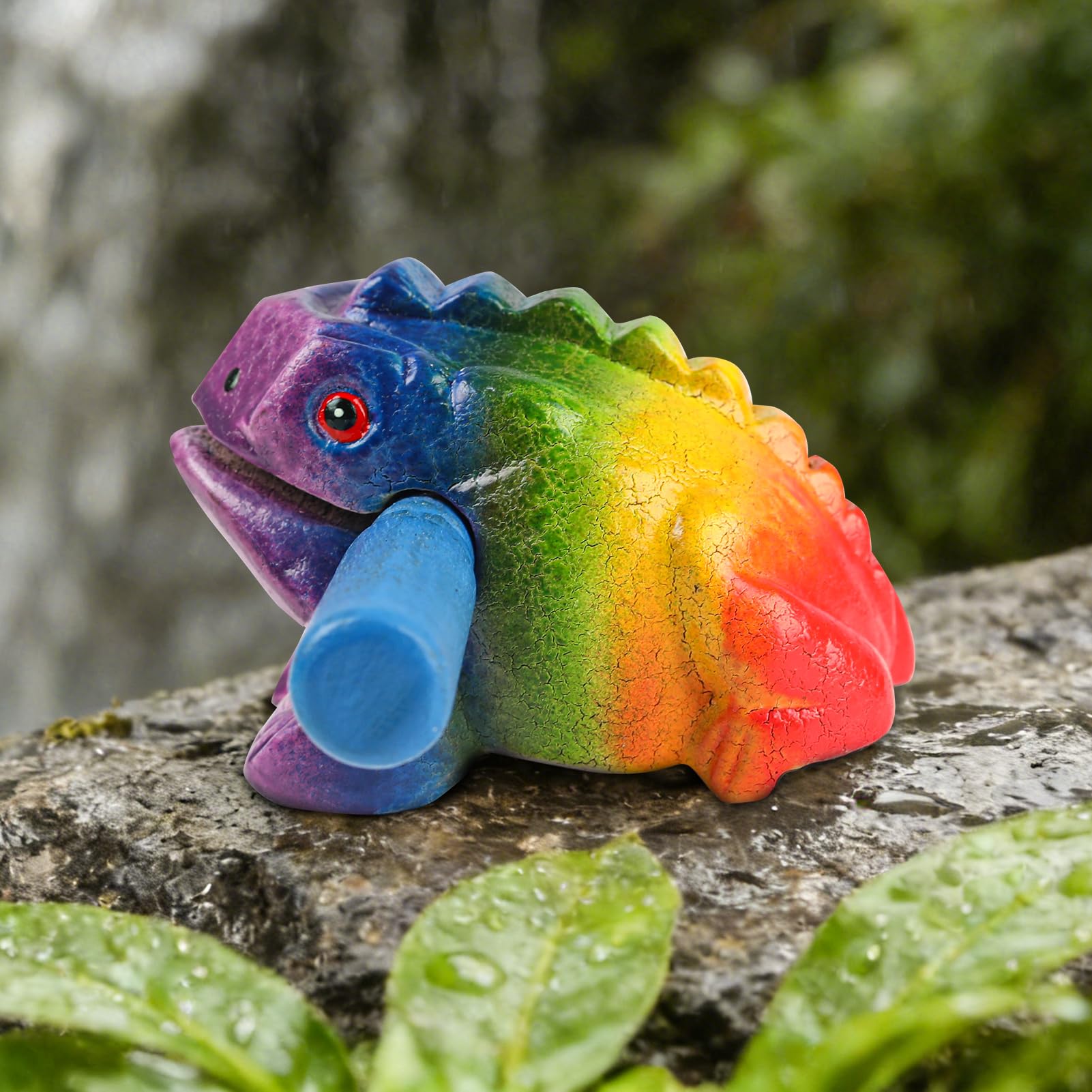 Guiro-Raspelinstrument aus Holz, 8,9 cm, Motiv: Frosch, Percussion, Musik-Tonblock-Bastelhandwerk (Regenbogenfarben)