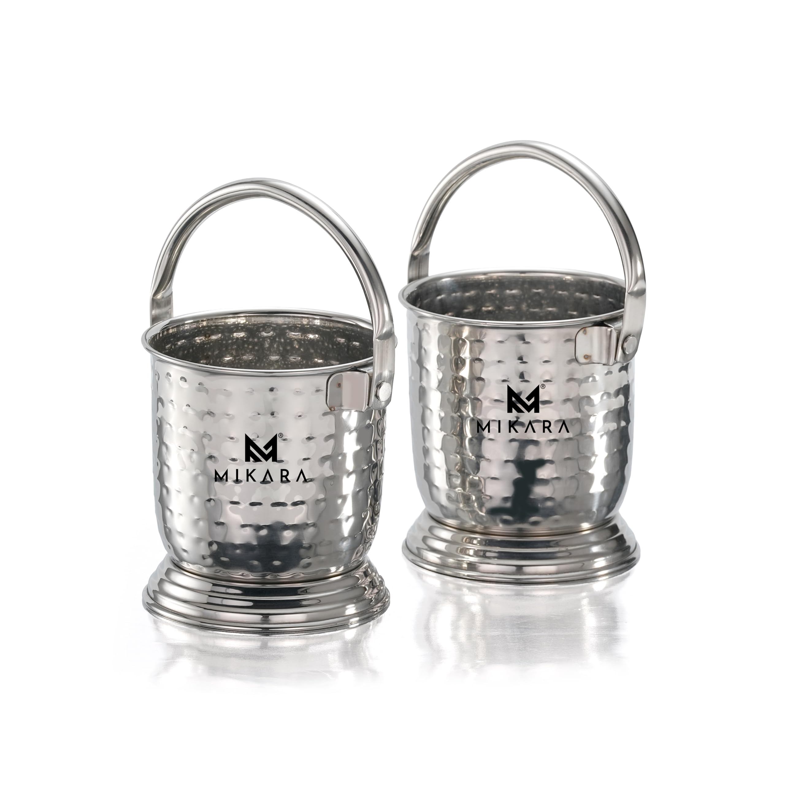 MIKARA Dal Serving Bucket Stainless Steel Bucket for Serving Dal (675ml (Set of 2 Hammer Design))
