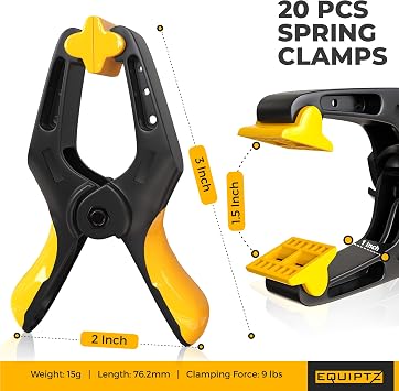 EQUIPTZ Spring Clamps 3 inch - 20 Pack Clamps for Backdrop Stand, Tarps, Crafts & Pool Cover with 1.5 Inch Mouth Opening - Small Clamps for Photography Studio with Non-Detachable Jaw Pads