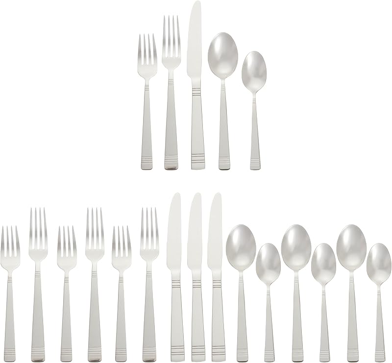 Silverware, 20-Piece Stainless Steel Flatware Set, Dishwasher Safe, Service for 4, Bistro