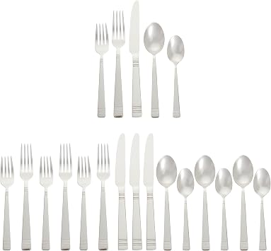 Amazon Basics Silverware, 20-Piece Stainless Steel Flatware Set, Dishwasher Safe, Service for 4, Bistro