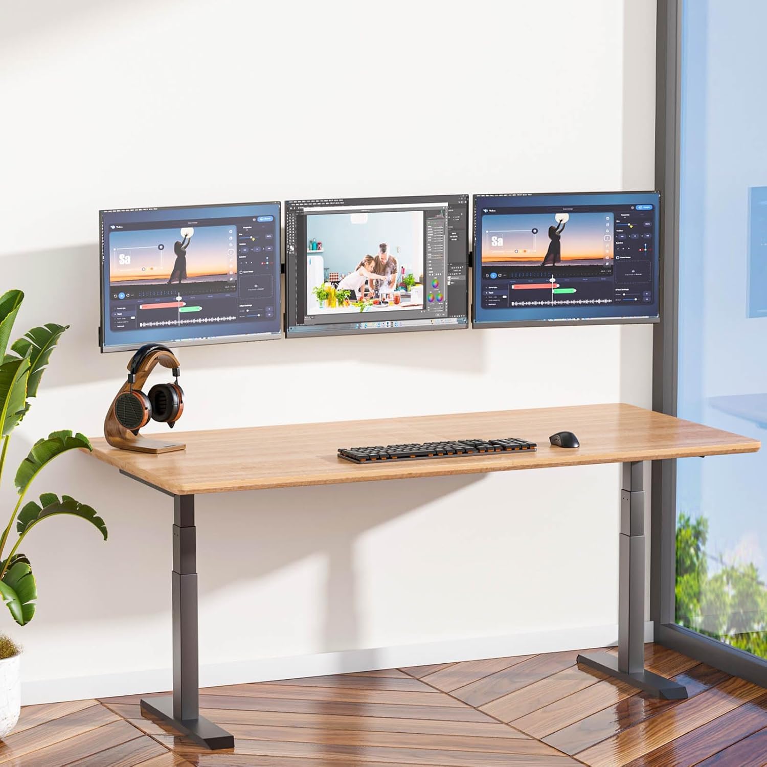 WALI Soporte de Pared Triple para Monitor de 17 a 32 Pulgadas, Brazo de Monitor de computadora para 3 Pantallas, Soporte de Pared Giratorio inclinable con Agujeros de Montaje de 75 x 75/100 x 100 mm,