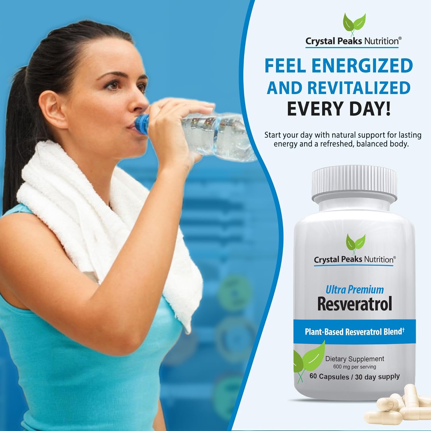 100% Natural Resveratrol Supplement - Trans-Resveratrol Supports Aging - Antioxidants Supplement Promotes Immune System & Joint Support (60 Capsules)