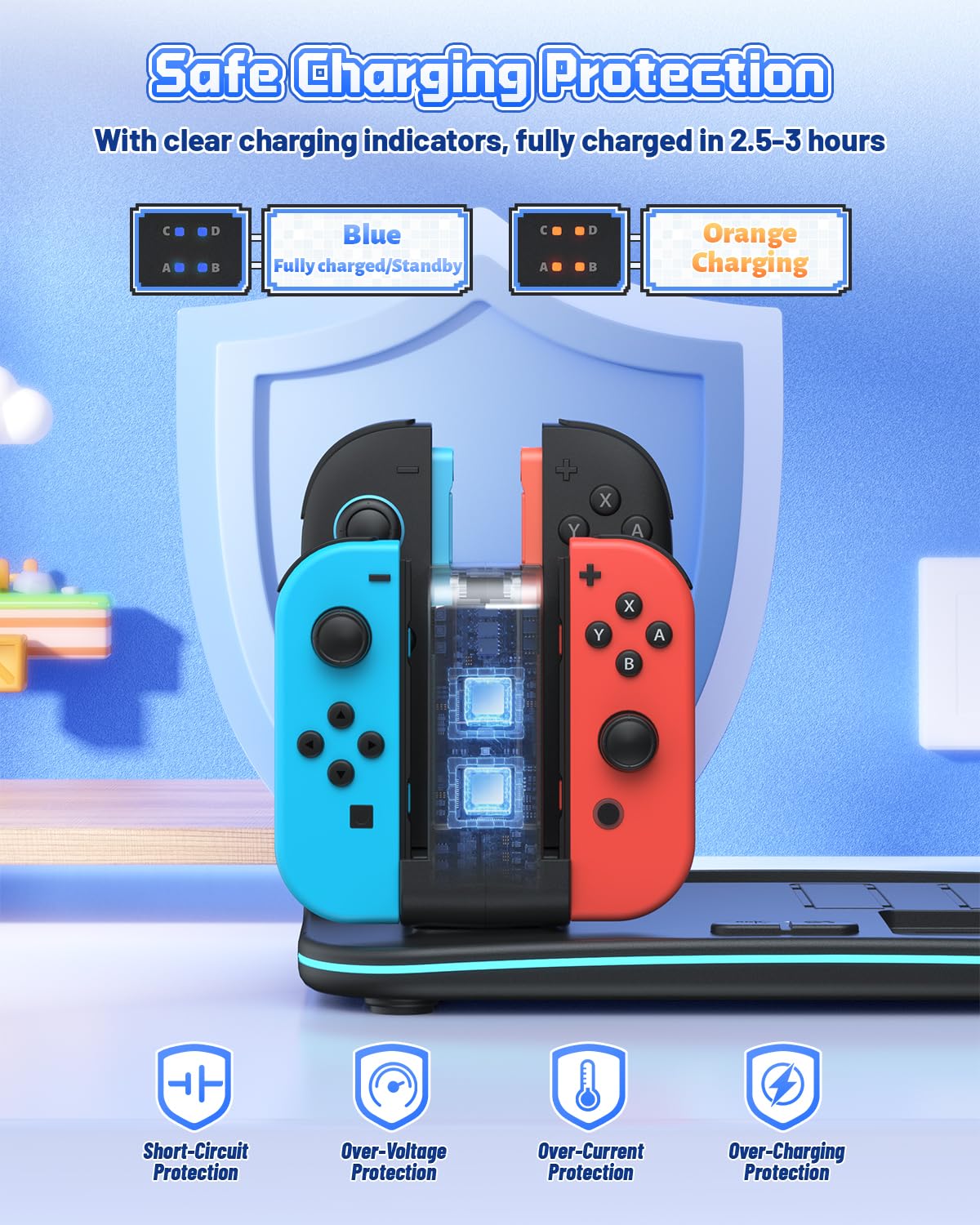 [Compatible Switch 2/1] FASTSNAIL Manette Chargeur pour Nintendo Switch 2/1/OLED pour Joycon, Support Switch 2 avec 9 Modes RVB, Ventilateur, 12 emplacements pour Cartes de Jeu, Support pour Casque