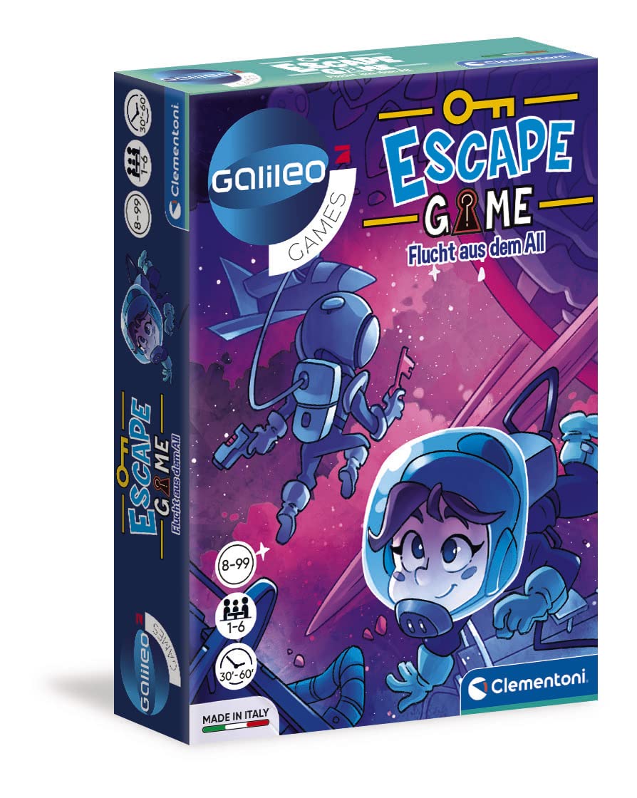 Clementoni Galileo Escape Game - Flucht aus dem All - Gesellschaftsspiel zum Knobeln & Rätseln inkl. Hinweiskarten und Requisiten - Familienspiel ab 8 Jahren 59229