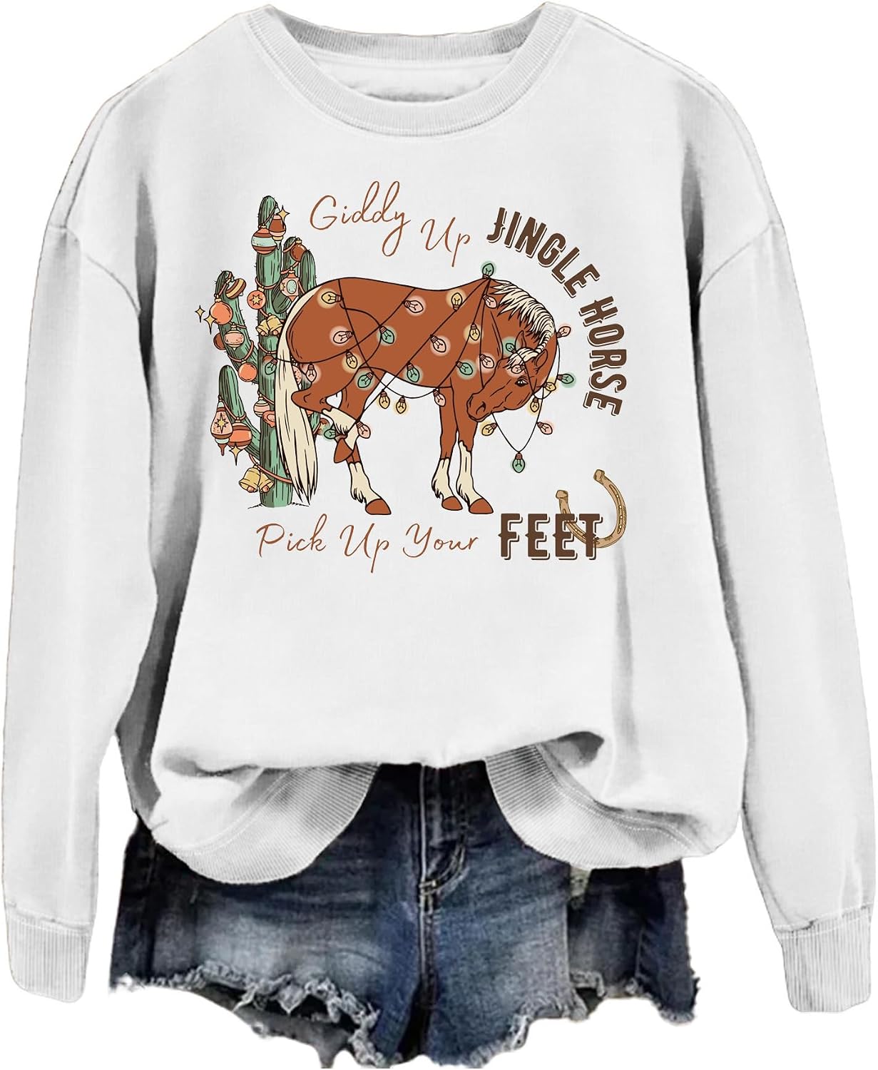 SAUIVD Western Cowgirl Christmas Sweatshirt For Women Gift for Western Christmas Lover Long Sleeve Casual Pullover Tops