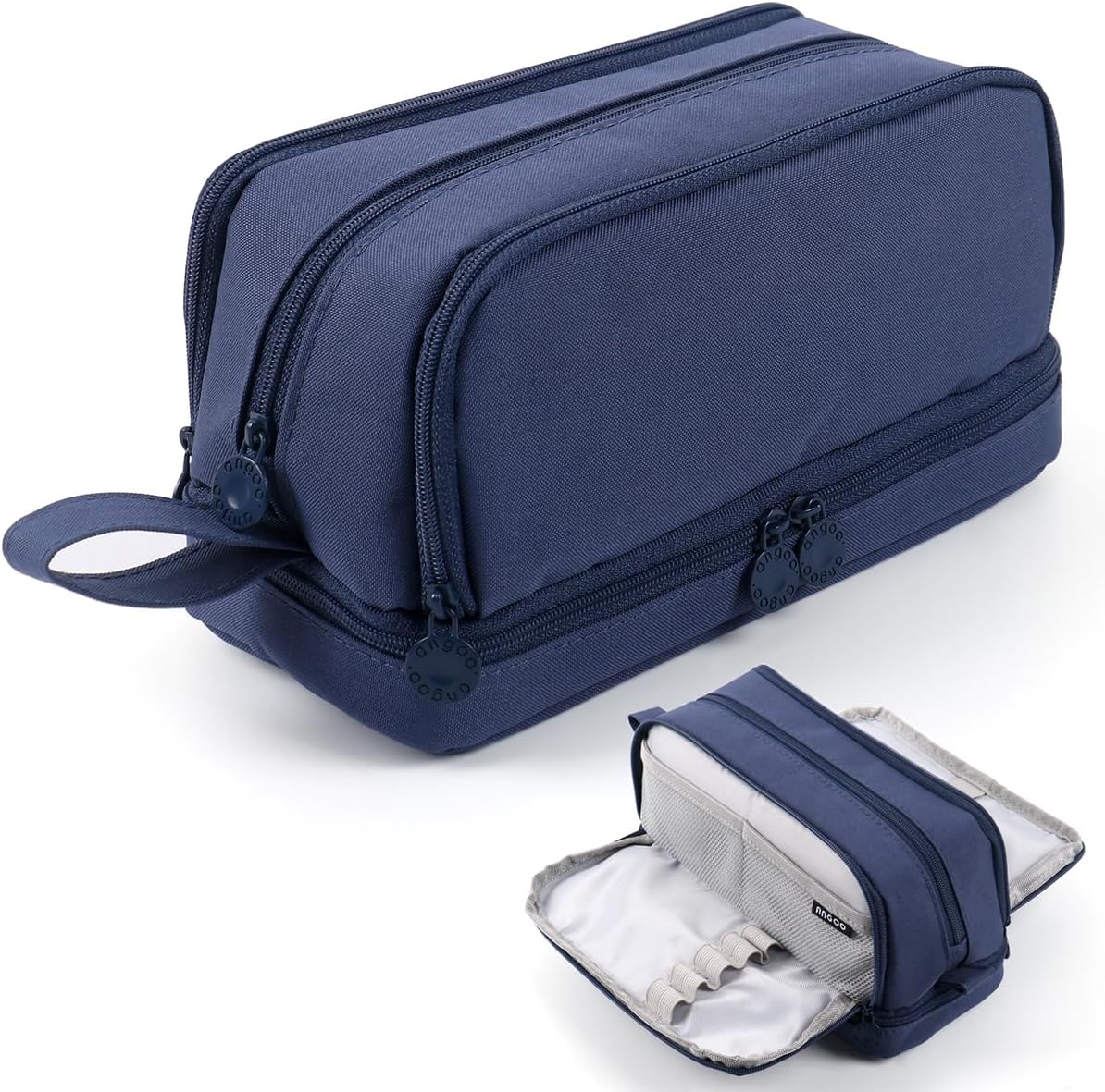 Large Capacity Pencil Case 4 Compartments, Big Pen Pouch with Zipper Portable Handle, Aesthetic Pencil Case Bag Stationery Organizer for Office College School Teen Girl Boy Men Women, Dark Blue