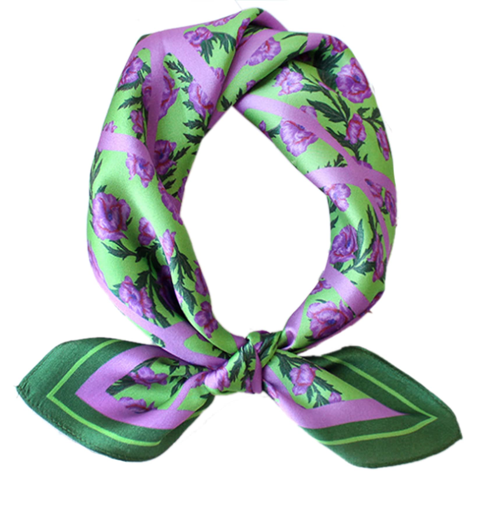 Women's 100% Pure Mulberry Silk Small Square Printed Scarf Neckerchief Headscarf -21" x 21"