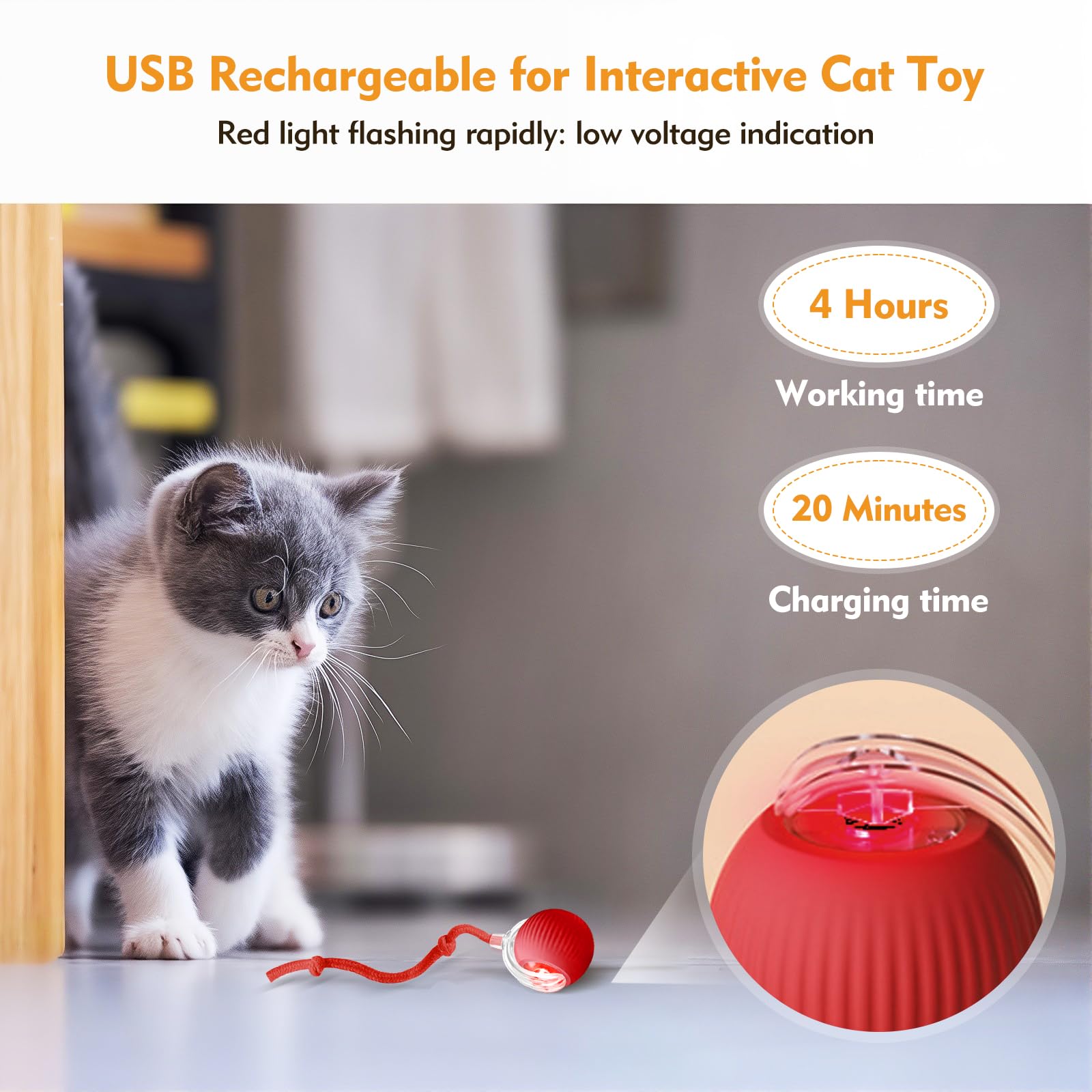Doweve Interactive Cat Toys for Indoor Cats Smart Moving Interactive Cat Ball - Image 3