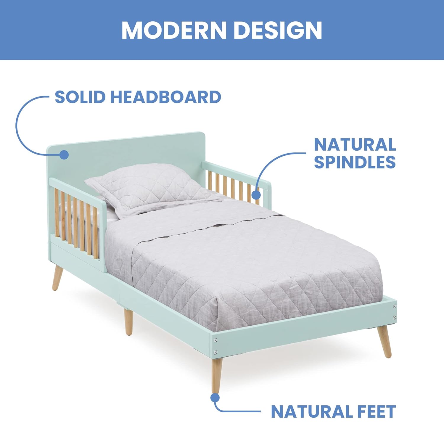 Delta Children Logan Wood Toddler Bed + Simmons Kids SlumberTime Naturally 2-Stage Premium Foam Crib and Toddler Mattress - Waterproof - GREENGUARD Certified [Bundle], Mint/Natural : Baby