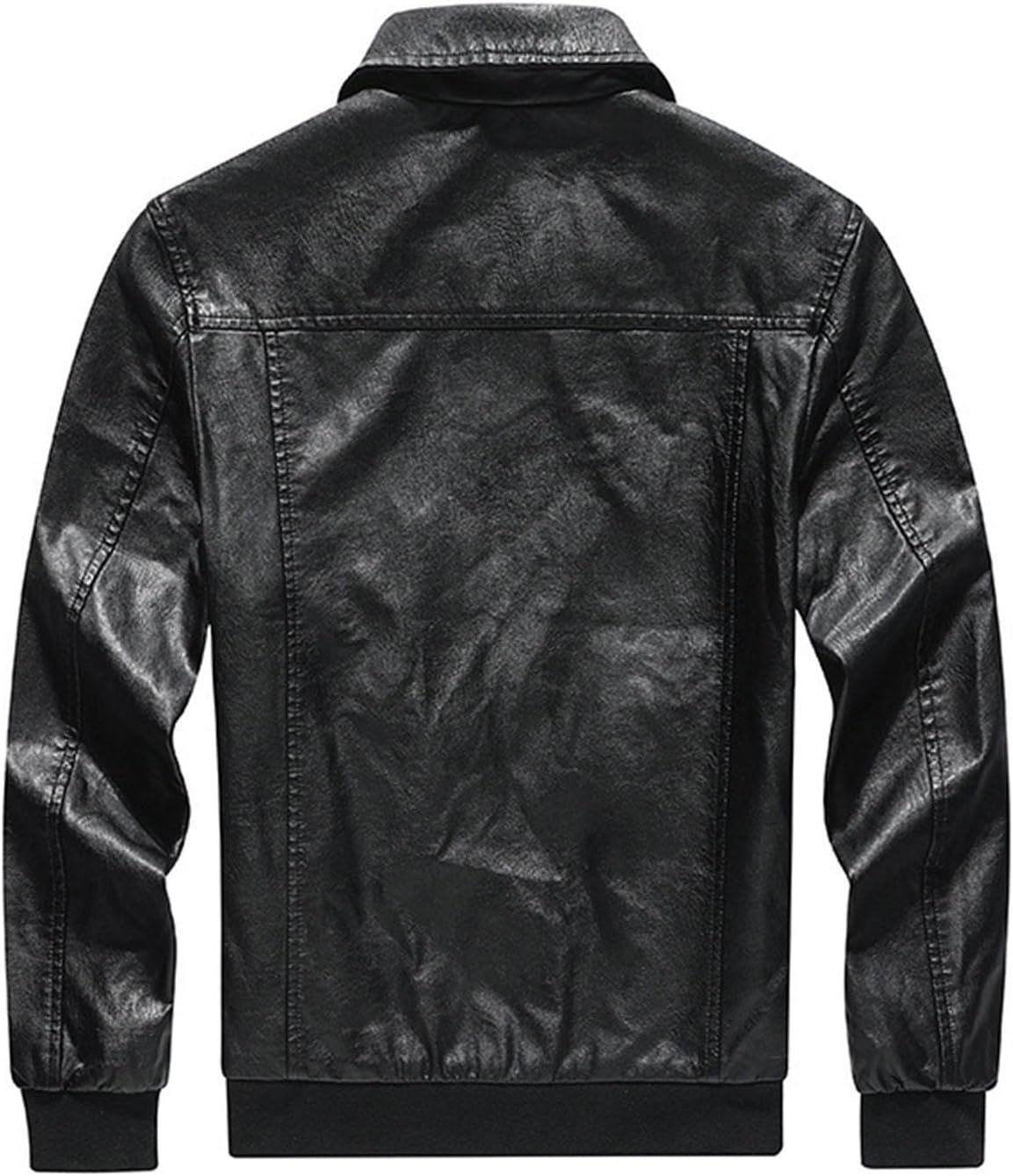 Men's Lapel Leather Jacket Male Elastic Hem Faux Leather Jacket Men Casual Large Pocket Autumn Leather Outwear