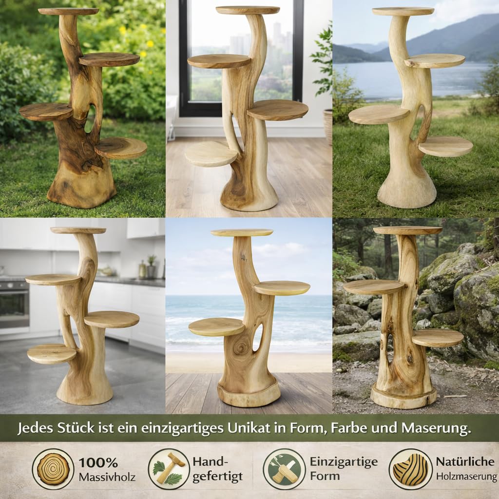 Blumenständer Blumentreppe Blumenpodest Blumenhocker Pflanzen Blumen Deko Treppe Holz Massivholz Suar mit 4 Ablagen Höhe 95cm Pflanzenetagere Pflanzenständer