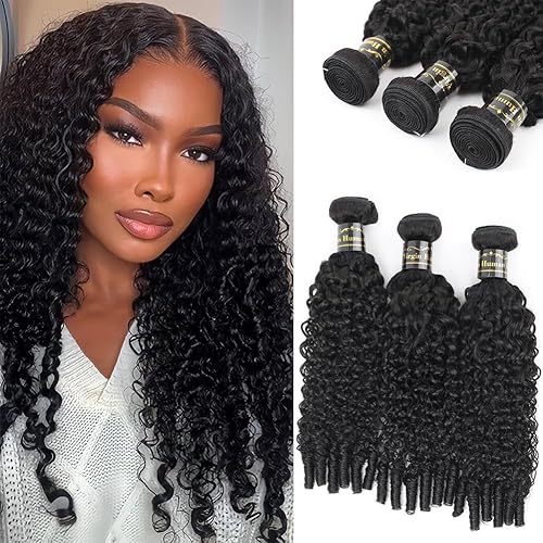 Amella Burmese Curly Bundles Human Hair with Spiral End 22 24 26 Inch 3C4A 100% Unprocessed Virgin Burmese Kinky Curly Human Hair Bundles Weft Extensions Natural Black