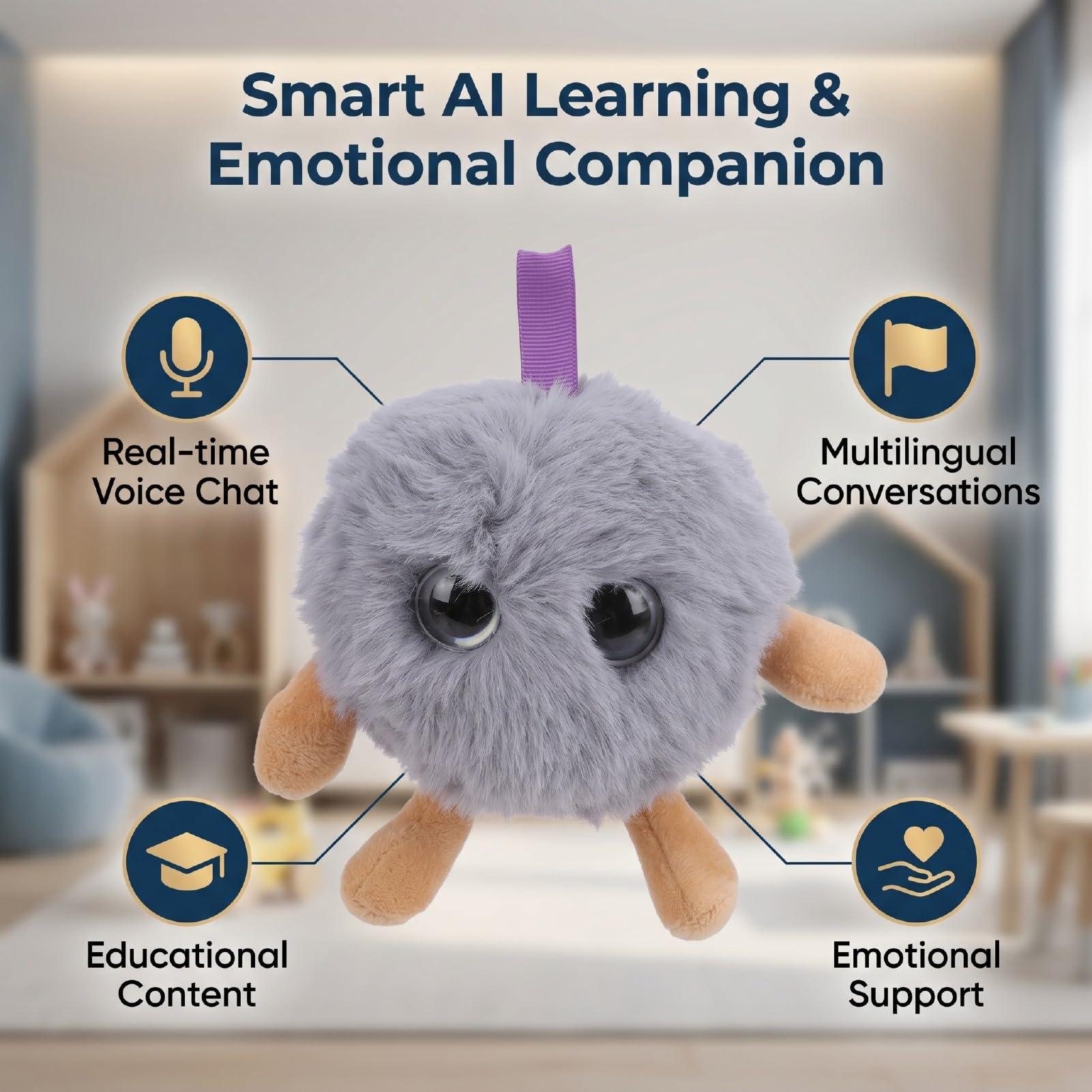 Luocute Animale di Peluche Intelligente AI con 66 Interazioni Vocali Multilingue, Compagno Emotivo, di Ruolo Insegnante Amico Narratore, Clone Vocale per Bambini Altro 3 (GREY)