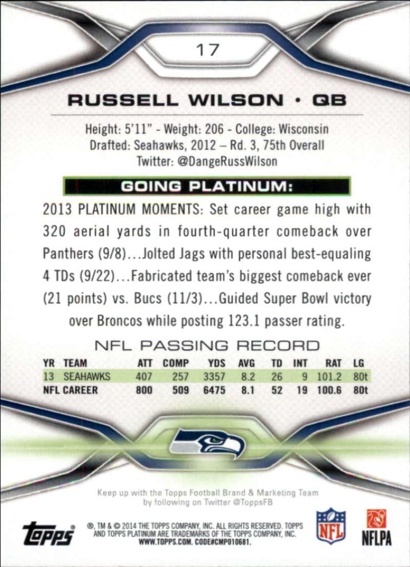 2014 Topps Platinum #17 Russell Wilson Seahawks NFL Football Card NM-MT
