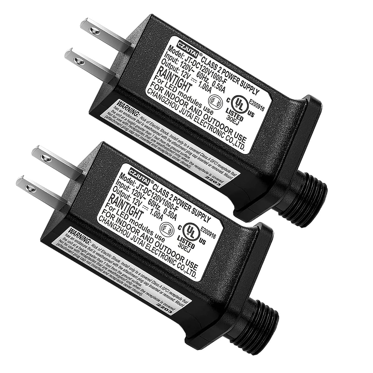Airoads 2PCS 12V 1A LED Transformer Power Supply Adapter, IP44 Low Voltage for