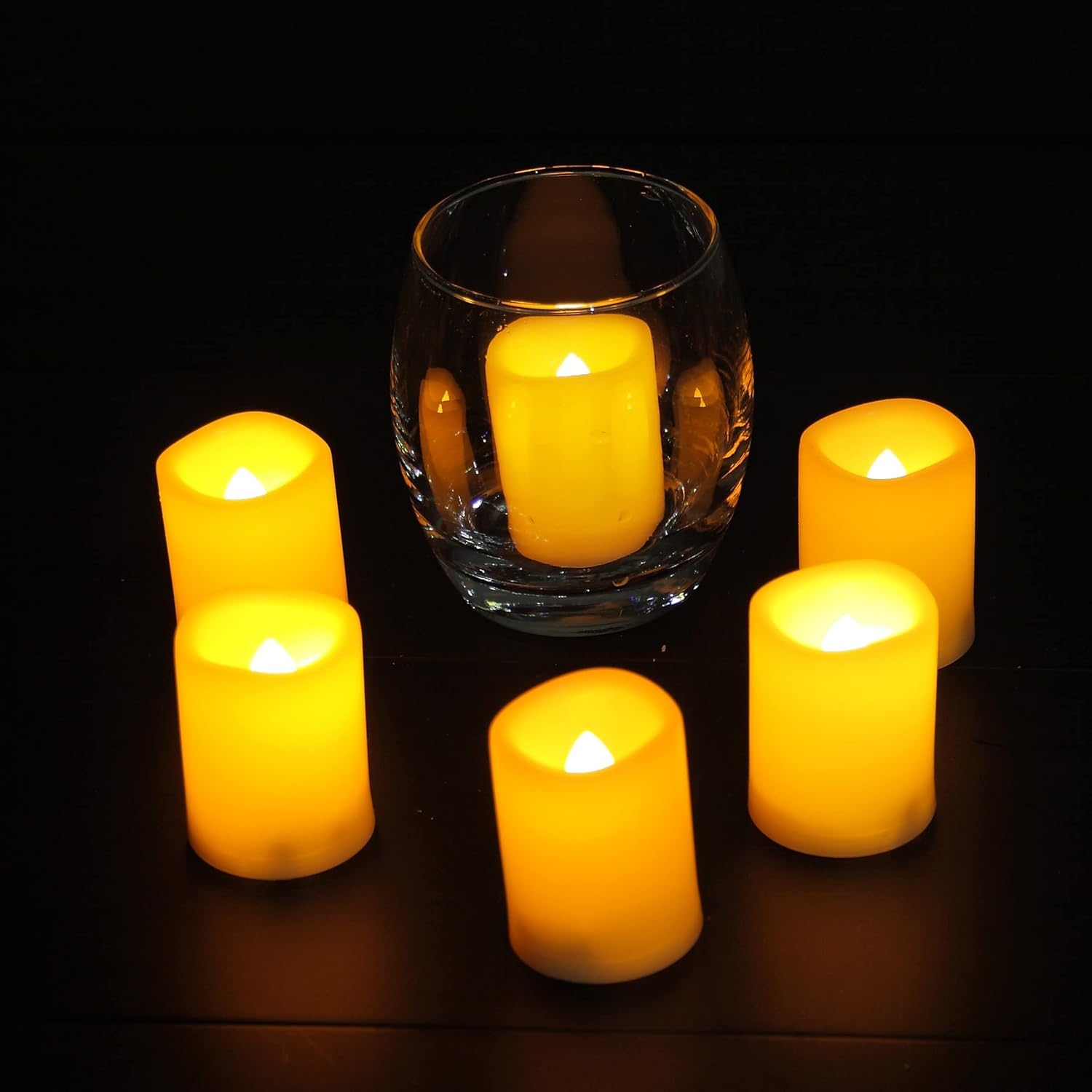 Set of 6 Battery Operated Flameless Bright LED Votive Candles with Timer Flickering Tea Lights for Birthday Party Wedding Halloween Party Christmas Home Decorations Batteries Incl.