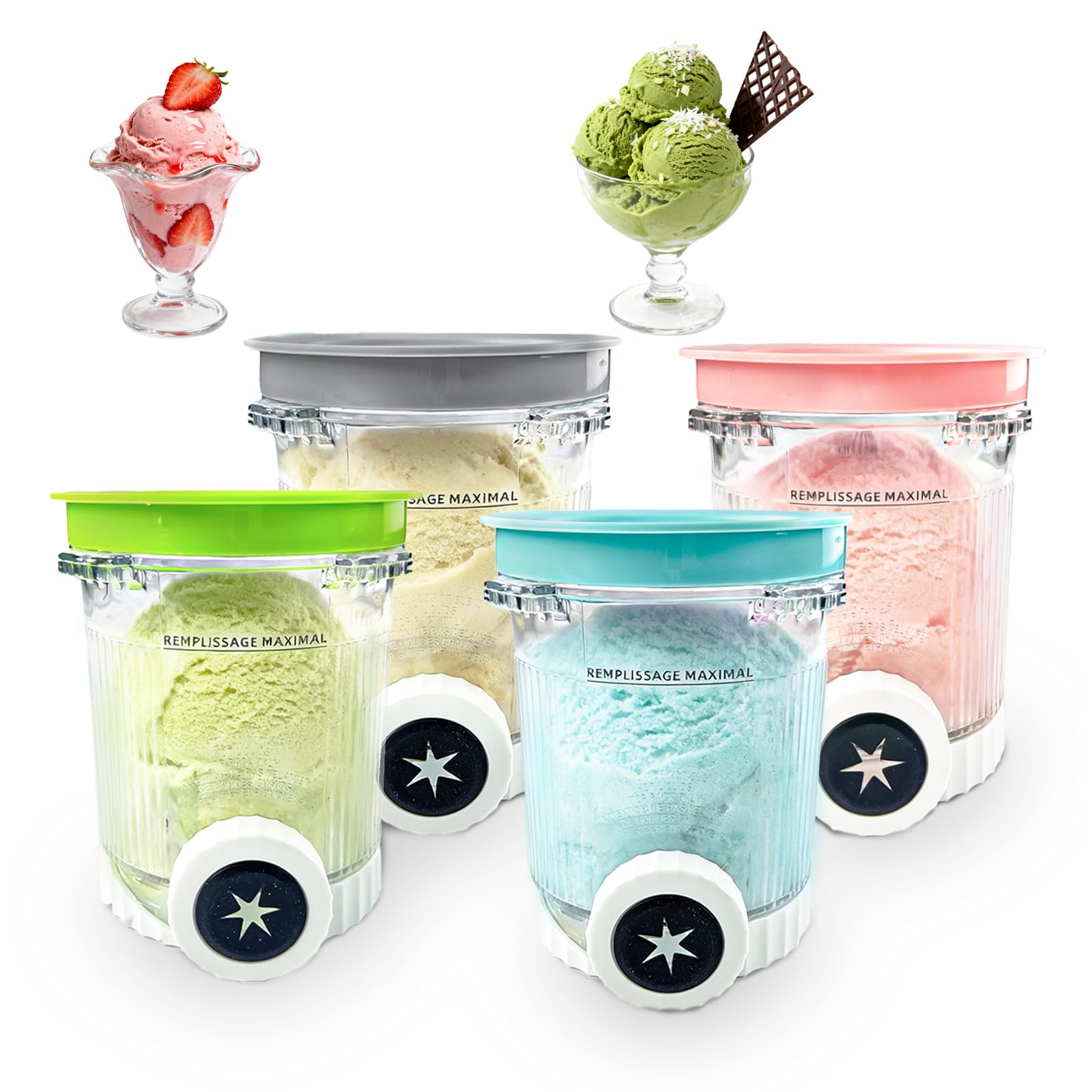 Lot de 4 Récipients Compatibles pour Ninja Creami Swirl, Récipients à Crème Glacée de 480 ml pour Ninja NC700 NC701EU Sans BPA et Compatibles Lave et Vaisselle