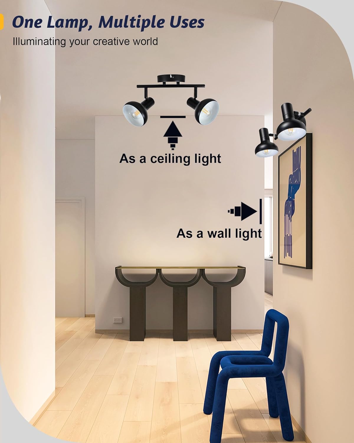LTBLIGHT 2-Light Track Lighting Fixture, Black Retro Ceiling Light with Metal Cage, Adjustable Spotlights for Kitchen Bedroom Hallway, E12 Base (Bulbs Not Included)