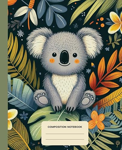 Composition Notebook College Ruled: Cute Koala Vintage Aesthetic Illustration | Lined Paper Journal For School, College, Office, Work - 7.5" x 9.25" - 110 Pages