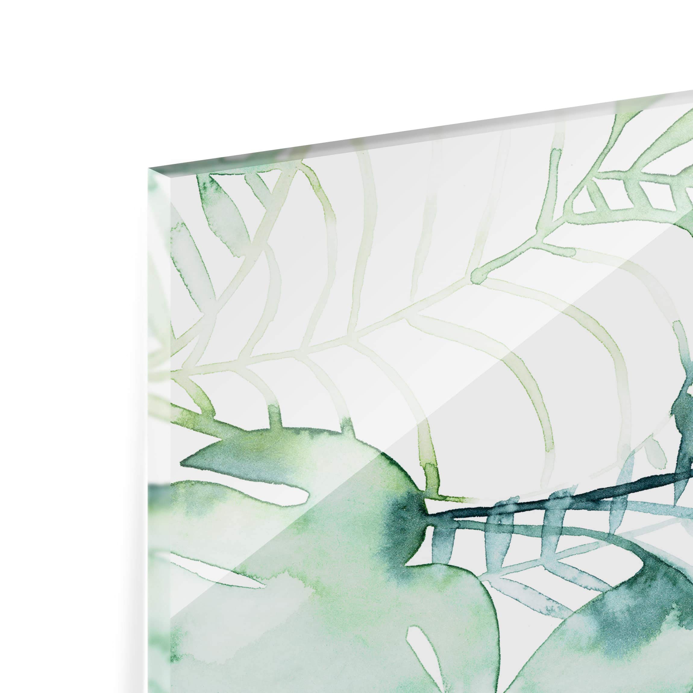 Fond de hotte avec support épaisseur 4mm à motifs crédence cuisine plantes verre trempé panneau mural vert crédence en verre aquarelle style tropical cuisine 3342 (80x59cm)