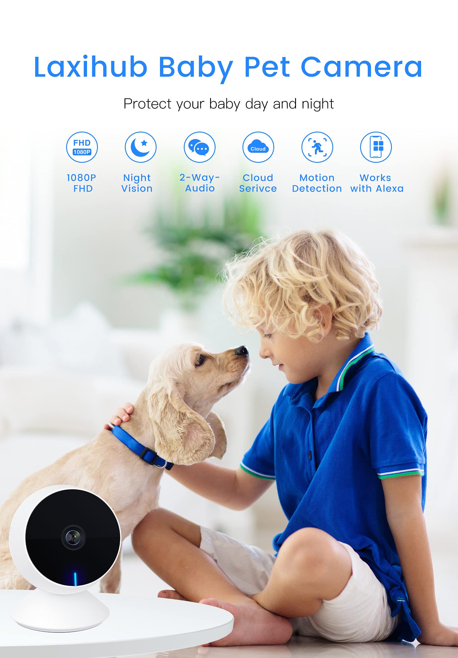 LAXIHUB Hundekamera Mit App 2K/3MP HD Kamera Überwachung Innen 2,4 Ghz