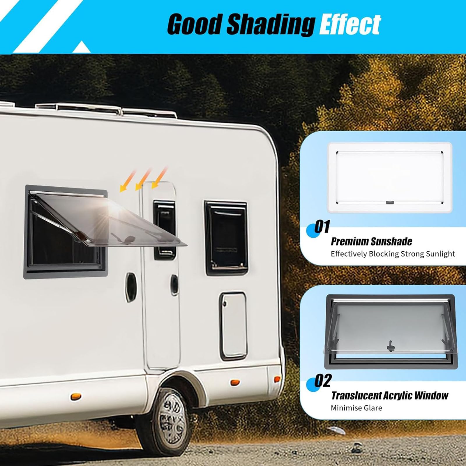 Fenêtre de Camping-Car, Fenêtre de Camping-Car Teintée (Coins Arrondis), avec Rideau de Gaze Intégré et Rideau Occultant, pour Mur de 30 à 80 mm D'épaisseur,50x35cm