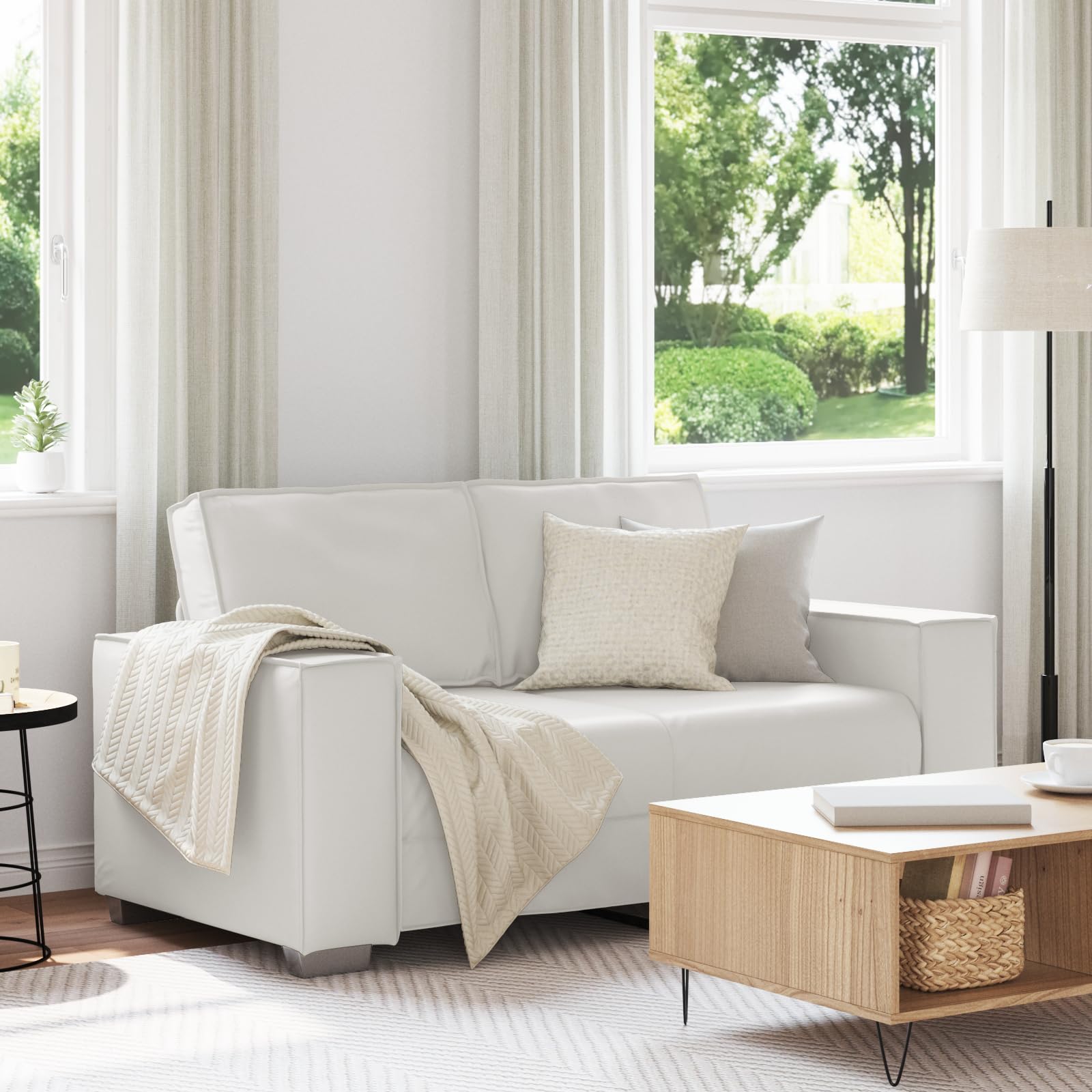 Werkzeugfreie Montage Couches Sofa 2-Sitzer Weiß 120 cm Kunstleder