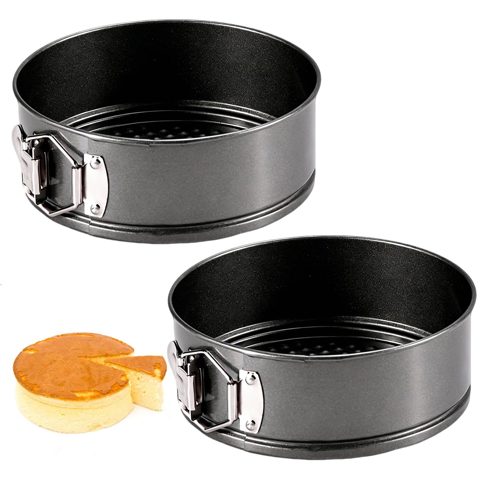 Rthynti 2-Piece Springform Cake Tins, 18 cm Cake Tins for Baking, Round Cake Tin Set with Loose Bottom, Featuring Removable Base for Effortless Release, Suitable for Refrigerator and Freezer Use
