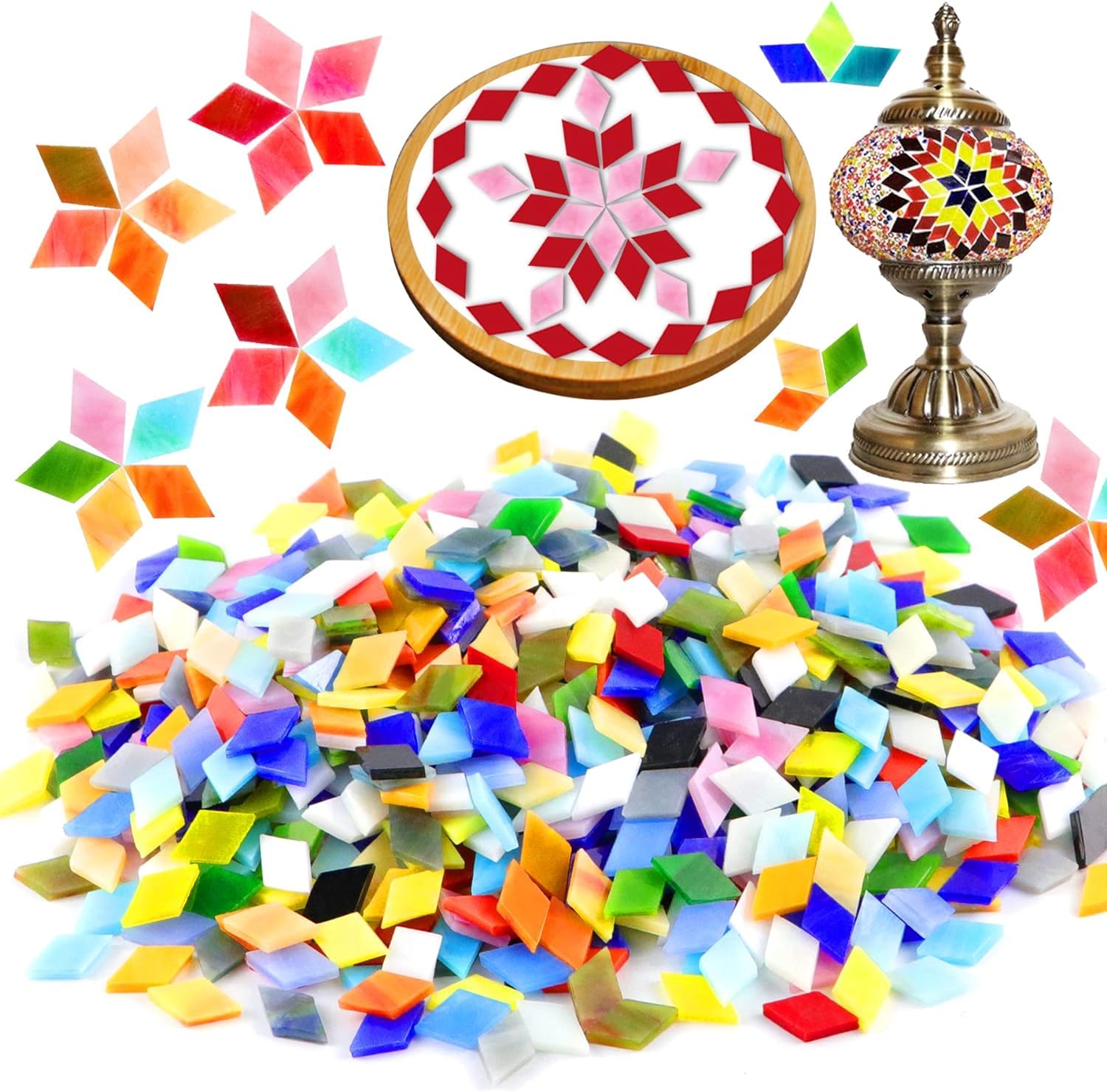 Multicolor 150 Pcs Mosaic Tiles Resin for Craft Small Mosaic Mix Color Mosaic Tiles for Wall Decorating, Mosaic Tiles for kit DIY Around 150 pcs Non Sticky Mosaic Tiles for DIY Craft 15x15x 3mm