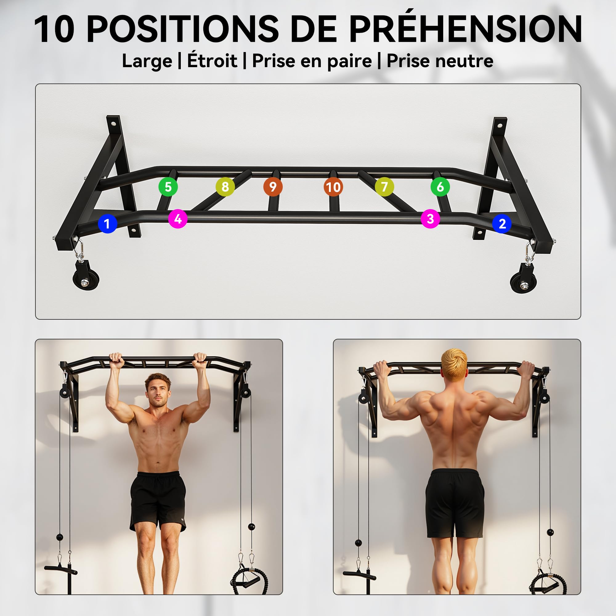 SPORTNOW Drążek do ciągnięcia na ścianie, wielofunkcyjny drążek fitness z wytrzymałą stalą, z systemem koła pasowego linki, uchwyt do ciągnięcia, do domu, obciążenie 200 kg, czarny