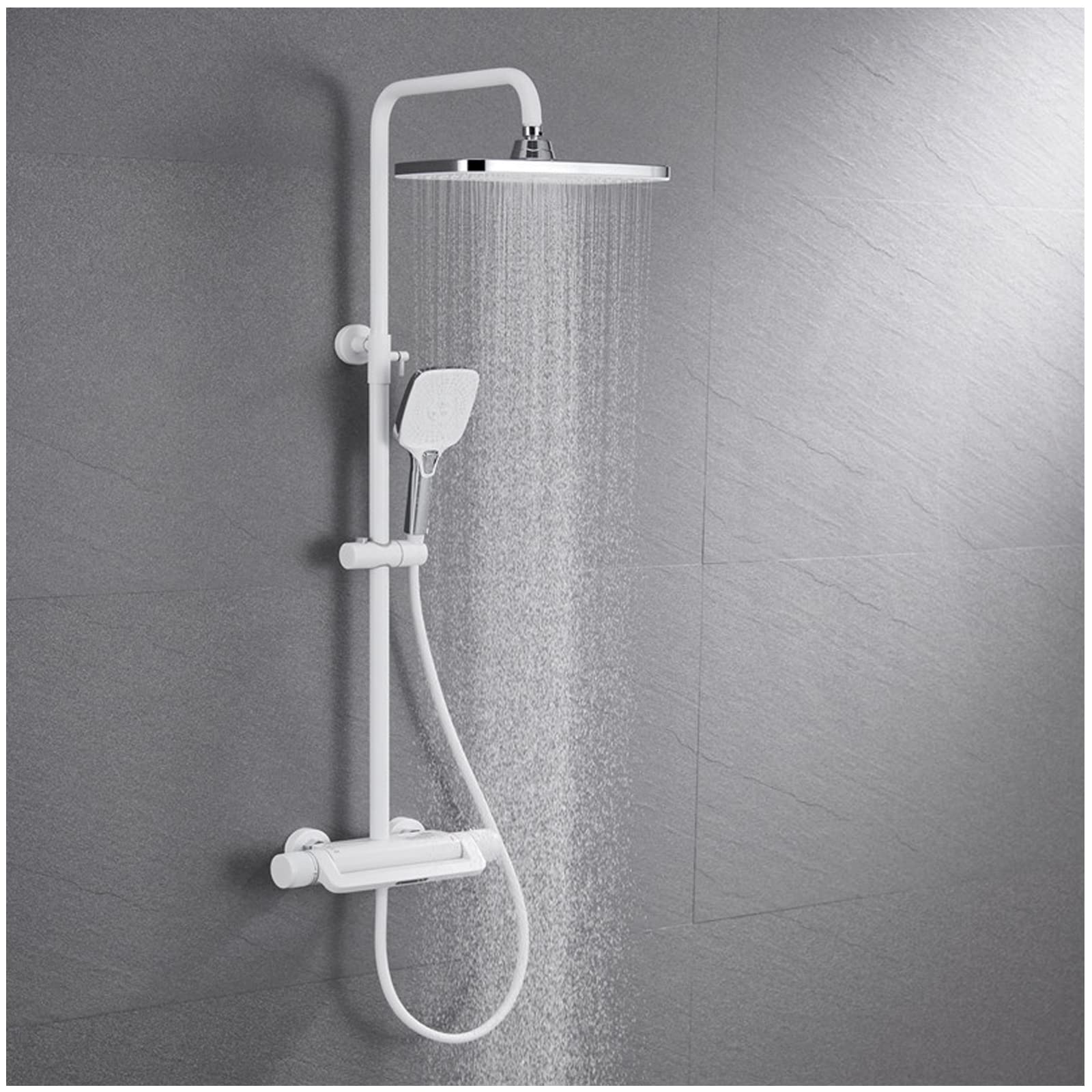 Système de douche blanche haut de gamme à effet pluie et bain