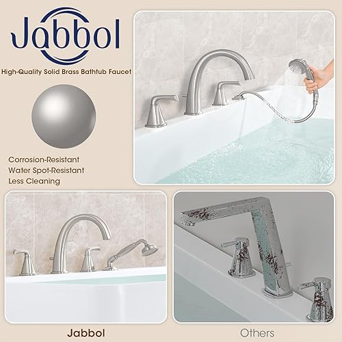 Miniatura 70 de Grifo de bañera romana de alto flujo con ducha de mano, grifo de bañera negro mate de 4 agujeros con válvula, grifos de bañera generalizados