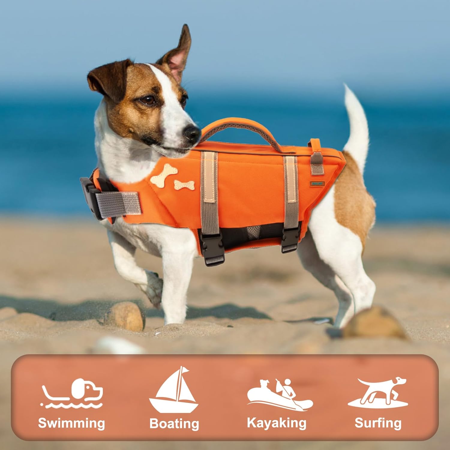 EMUST Dog Life Jacket, Lightweight Dog Life Vests with Rescue Handle for Small Medium and Large Dogs, Pet Safety Swimsuit Preserver for Swimming Pool Beach Boating, 2XL, NewOrange
