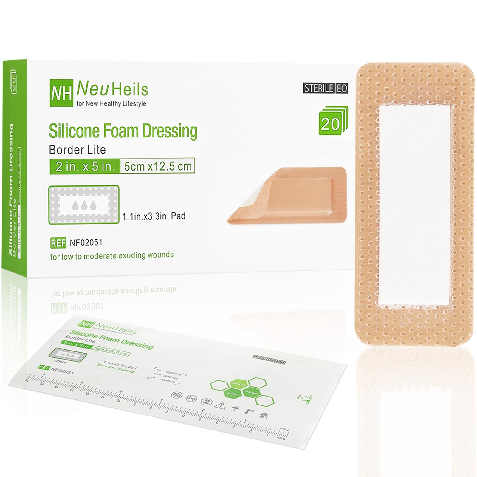 NeuHeils Border Lite Silicone Foam Dressing 2x5 Inch 20 Packs, Latex Free — Amazon image 9