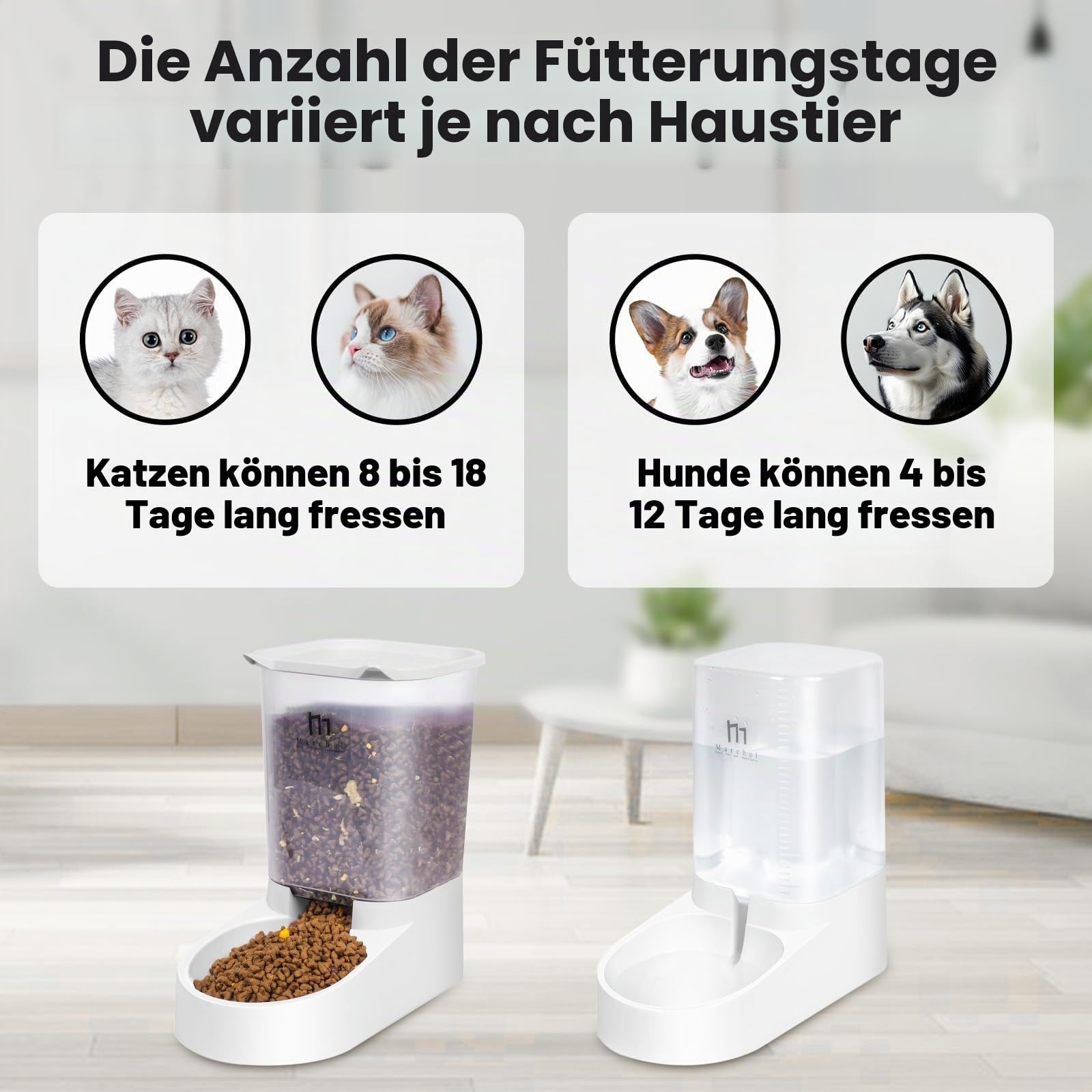 Marchul Automatischer Futterspender für kleine und mittelgroße Haustiere, 3,8 L, Reisefutterspender und Wasserspender für Hunde, Katzen, Haustiere