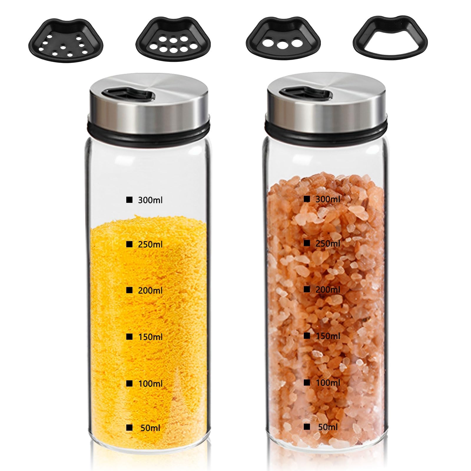 2 Pieces 500ml Round Salt and Pepper Shakers,Clear Glass Seasoning Shaker