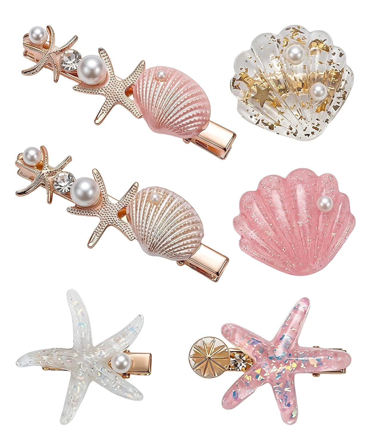 6PCS Beach Hair Accessories for Women, Pink Seashell Starfish Hair Clips Set of Six, Ocean Inspired Hair Charms for Beach ... - Review, Price and Buying Guide
