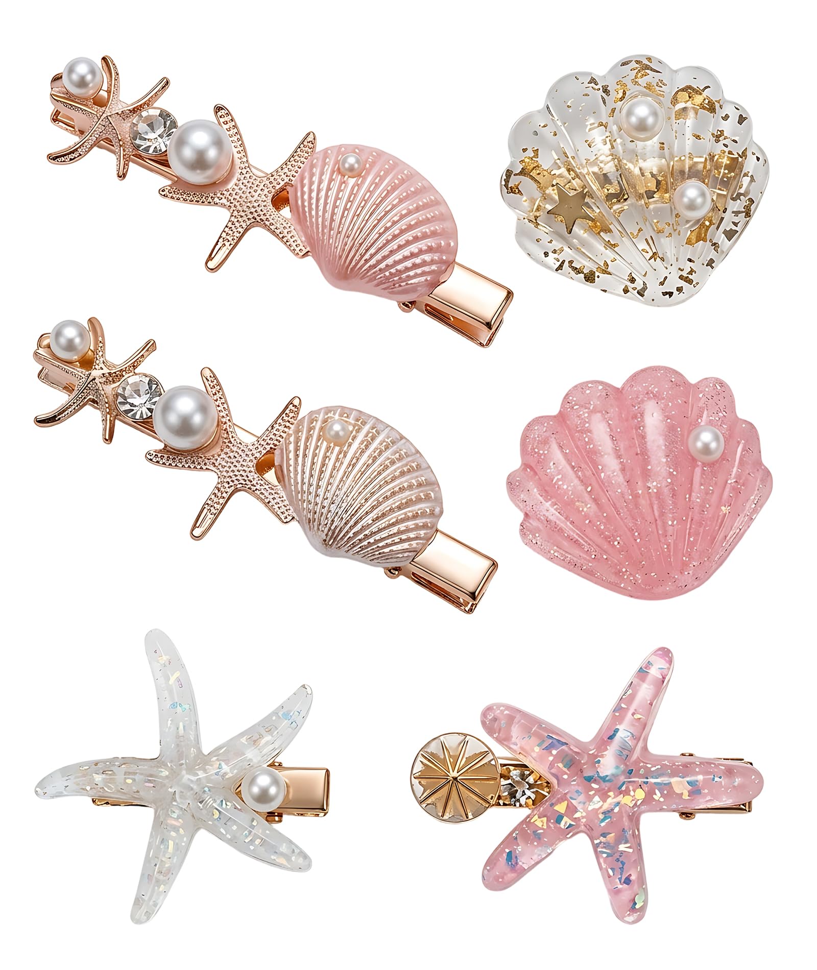 6PCS Beach Hair Accessories for Women, Pink Seashell Starfish Hair Clips Set of Six, Ocean Inspired Hair Charms for Beach Outings and Casual Wear, Festivals and Parties, Mermaid Themed Events and Daily Hairstyle Enhancement-image-34