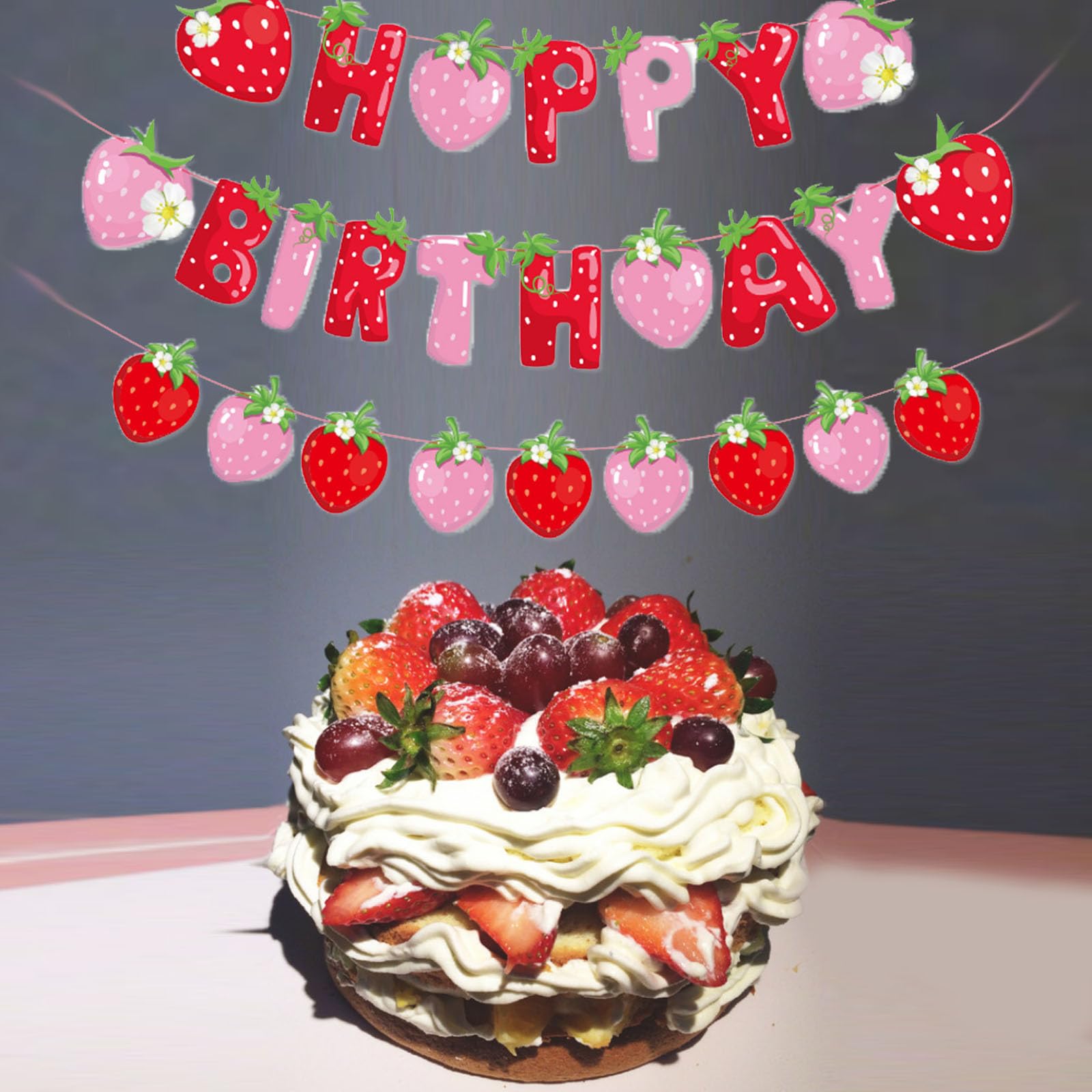 Erdbeer-Happy Birthday Banner – Bunte Partydekoration Zum Aufhängen Für Geburtstagsfeiern