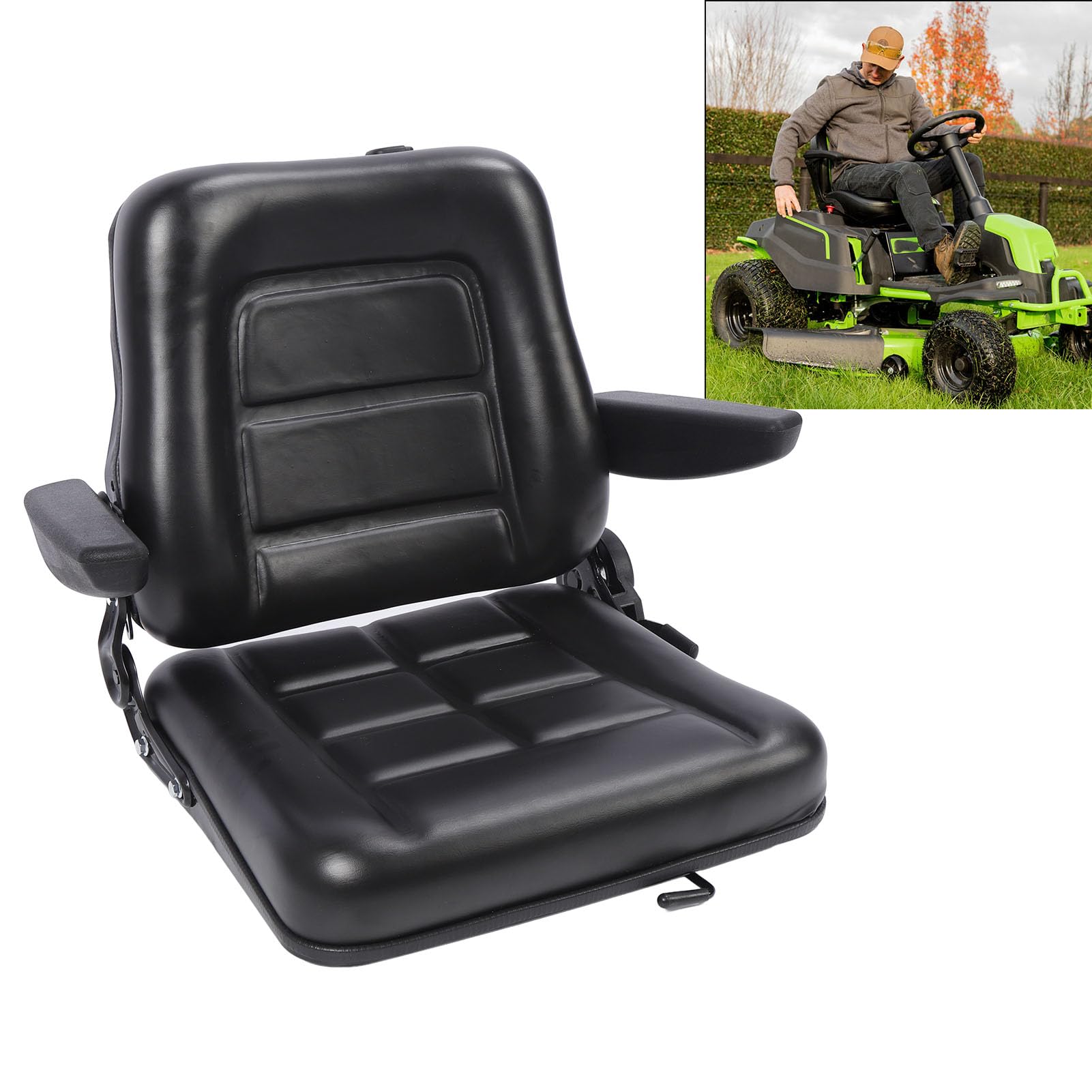 Aramox Asiento de Tractor, Accesorios de Asiento de Piel Sintética de PVC con Interruptor de Recortador y Control Deslizante para Cortacésped Minicargador 47 Cm / 18,5 Pulgadas X 42 Cm